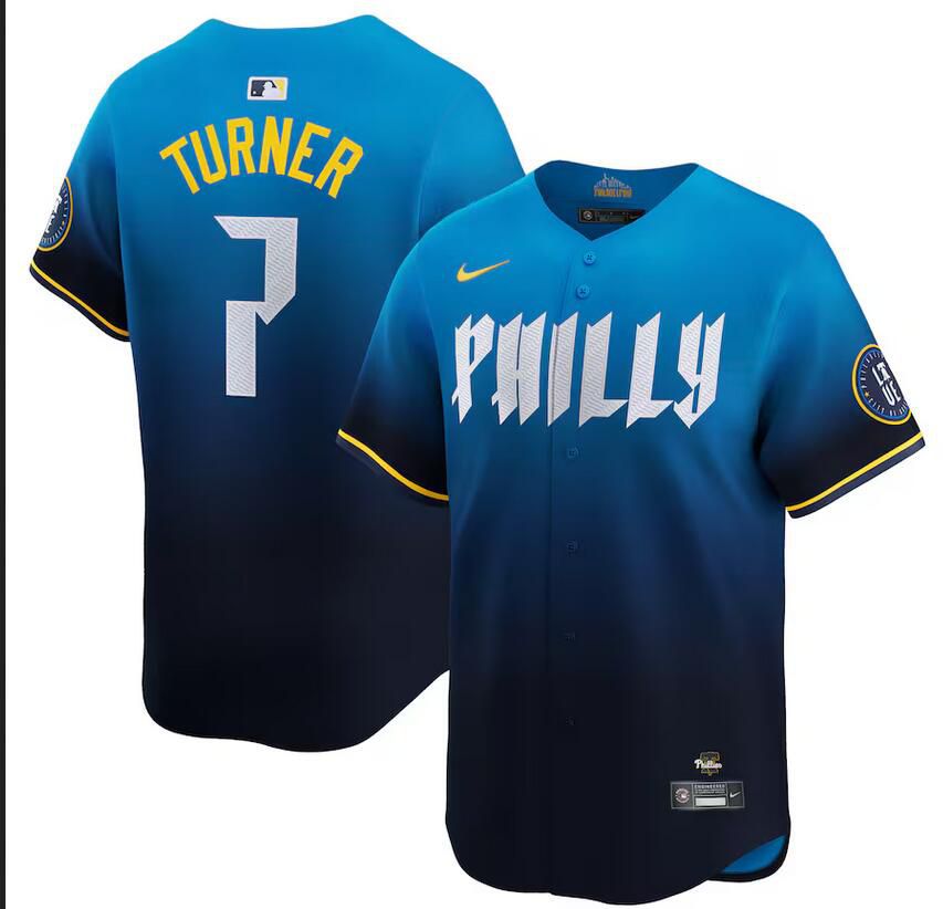 Men Philadelphia Phillies #7 Trea Turner Nike Blue 2024 City Connect Limited Player Jersey